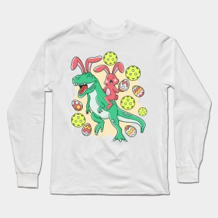 Pickleball Easter Bunny Funny T-Rex Long Sleeve T-Shirt